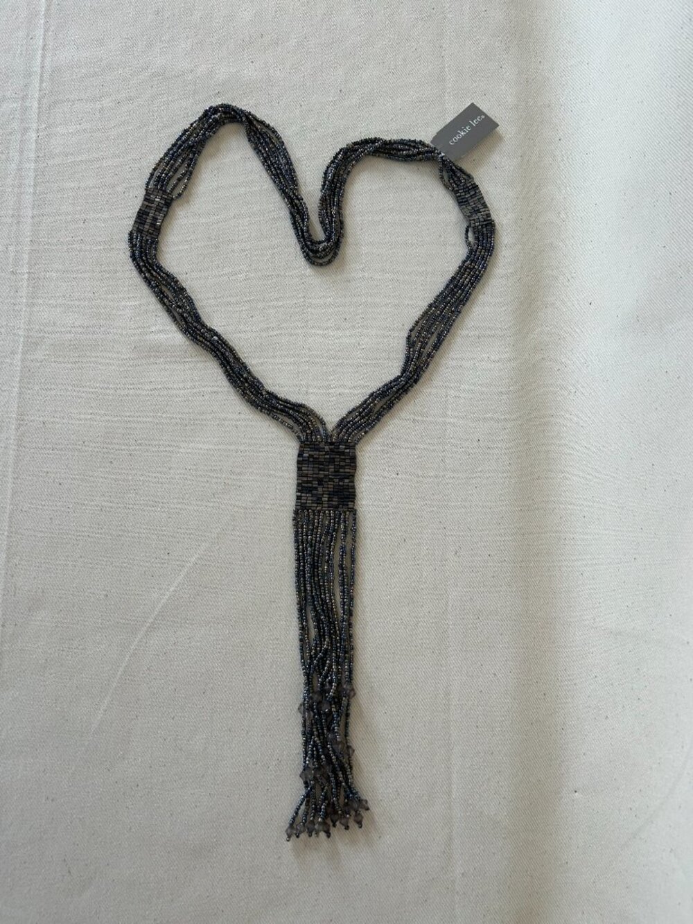 Cookie Lee Glass Bead Lariat Fringe Tassel Necklace - NWT
